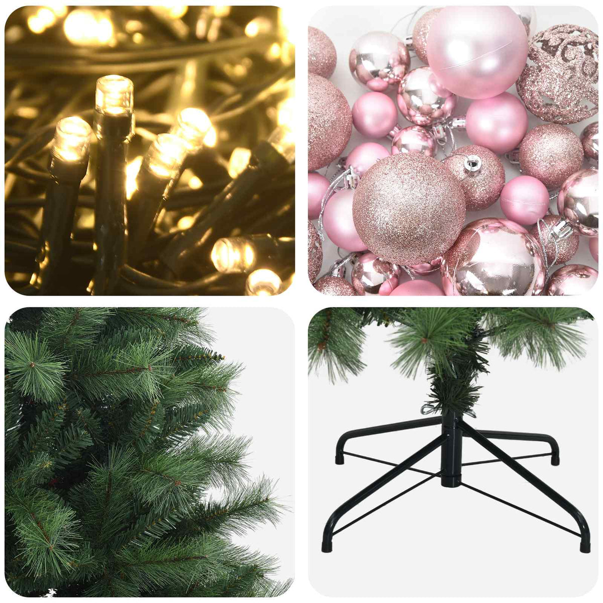 vidaXL Artificial Hinged Christmas Tree with Baubles 180 cm 300 LEDs