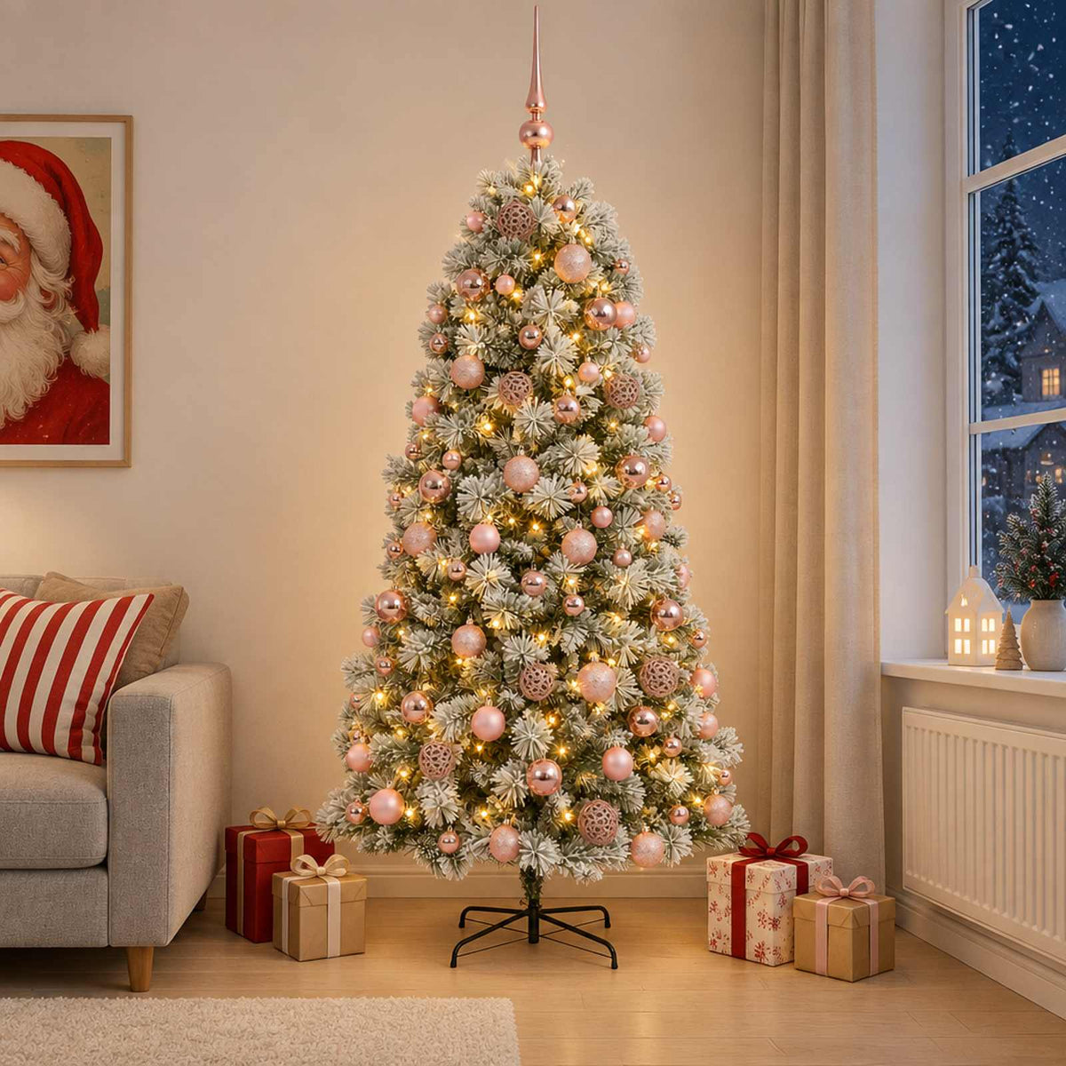 vidaXL Artificial Hinged Christmas Tree with Baubles 180 cm 300 LEDs