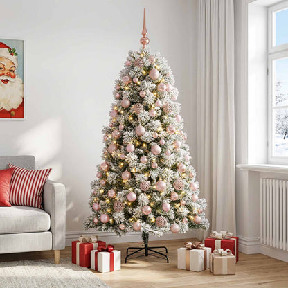 vidaXL Artificial Hinged Christmas Tree with Baubles 210 cm 300 LEDs