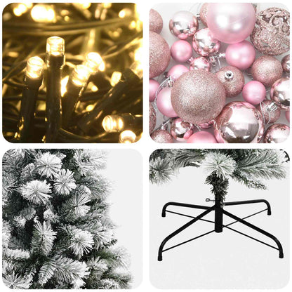 vidaXL Artificial Hinged Christmas Tree with Baubles 180 cm 300 LEDs