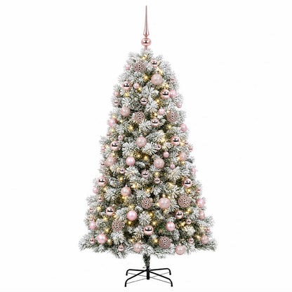 vidaXL Artificial Hinged Christmas Tree with Baubles 210 cm 300 LEDs