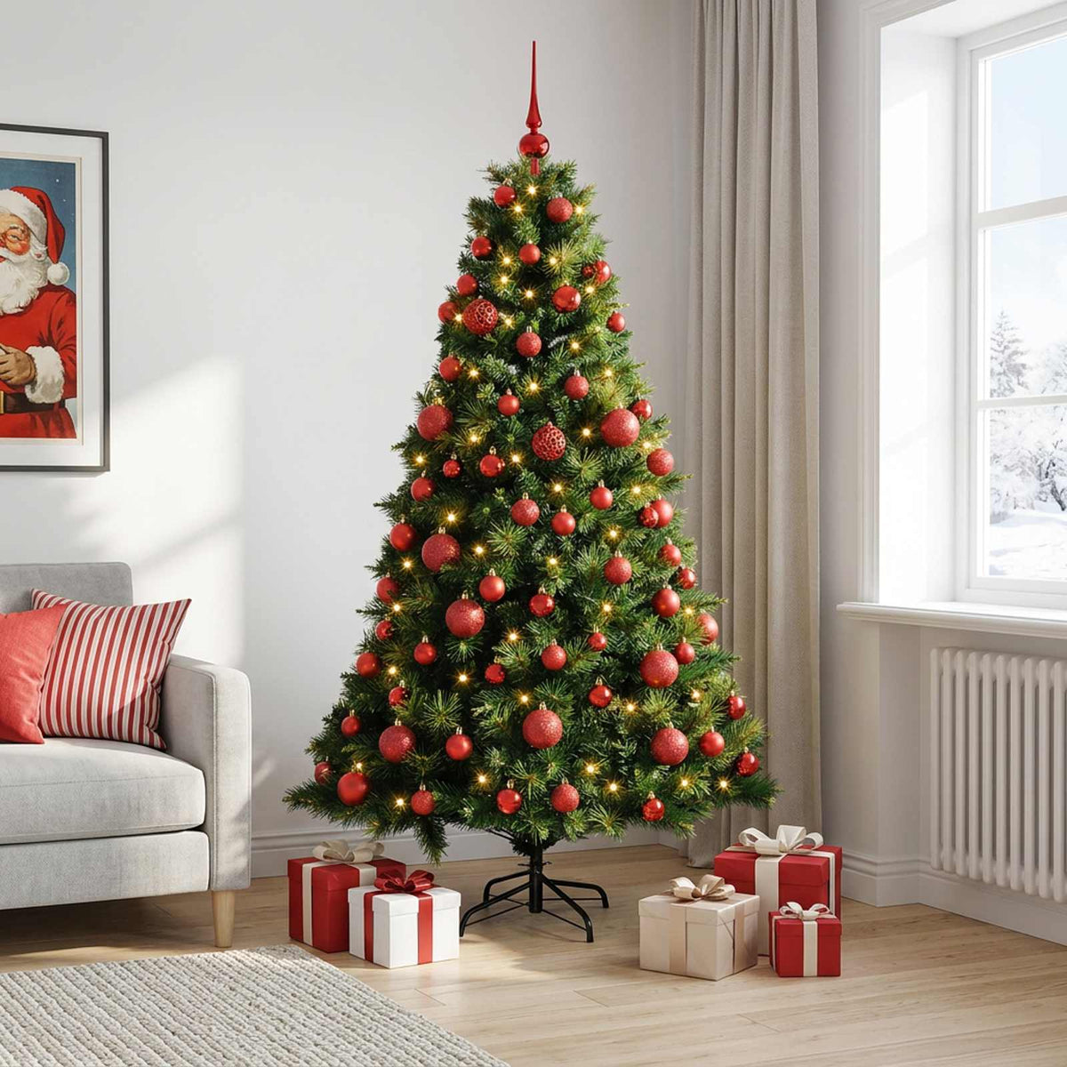 vidaXL Artificial Christmas Tree with Bauble 210 cm 300 LEDs