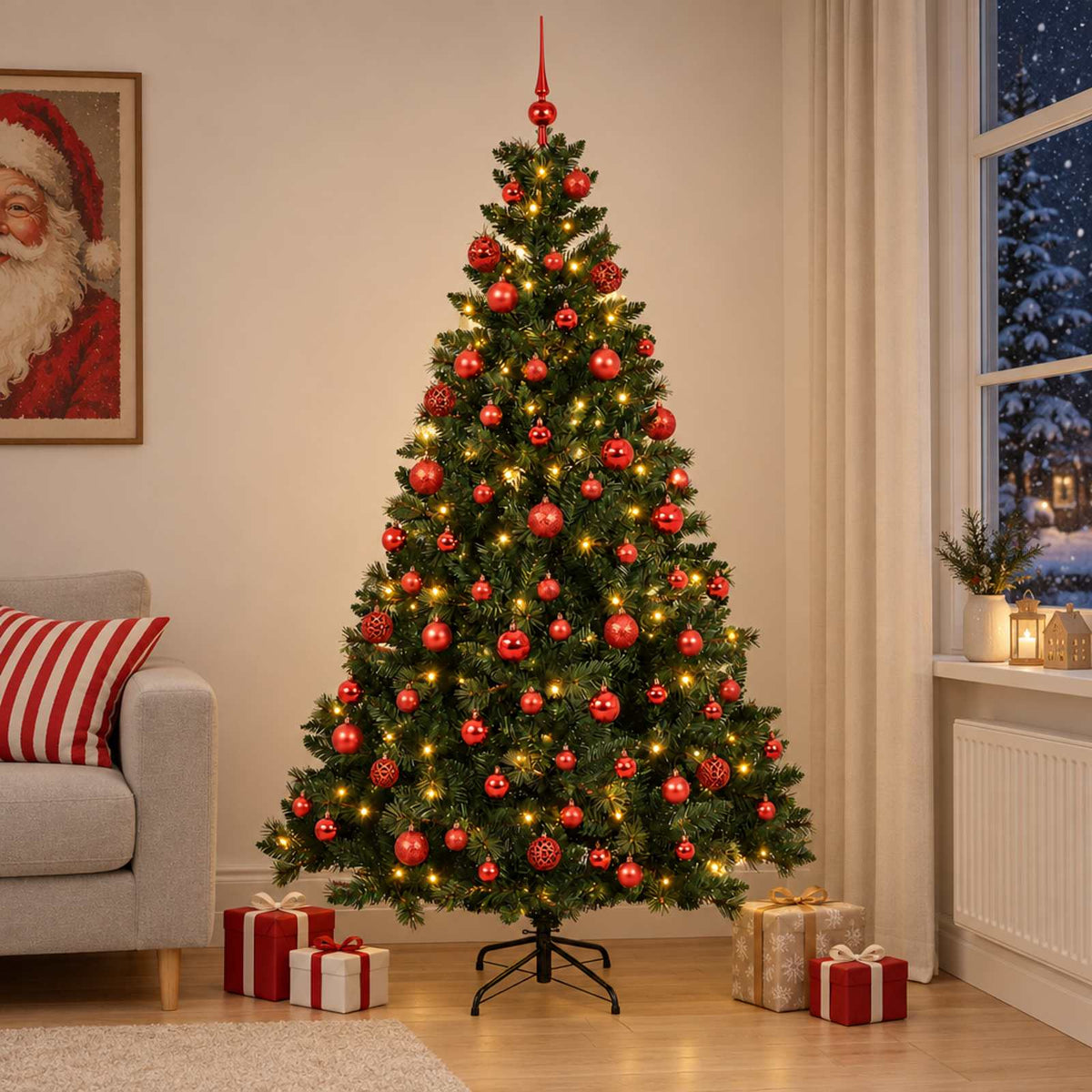 vidaXL Artificial Christmas Tree with Bauble 210 cm 300 LEDs