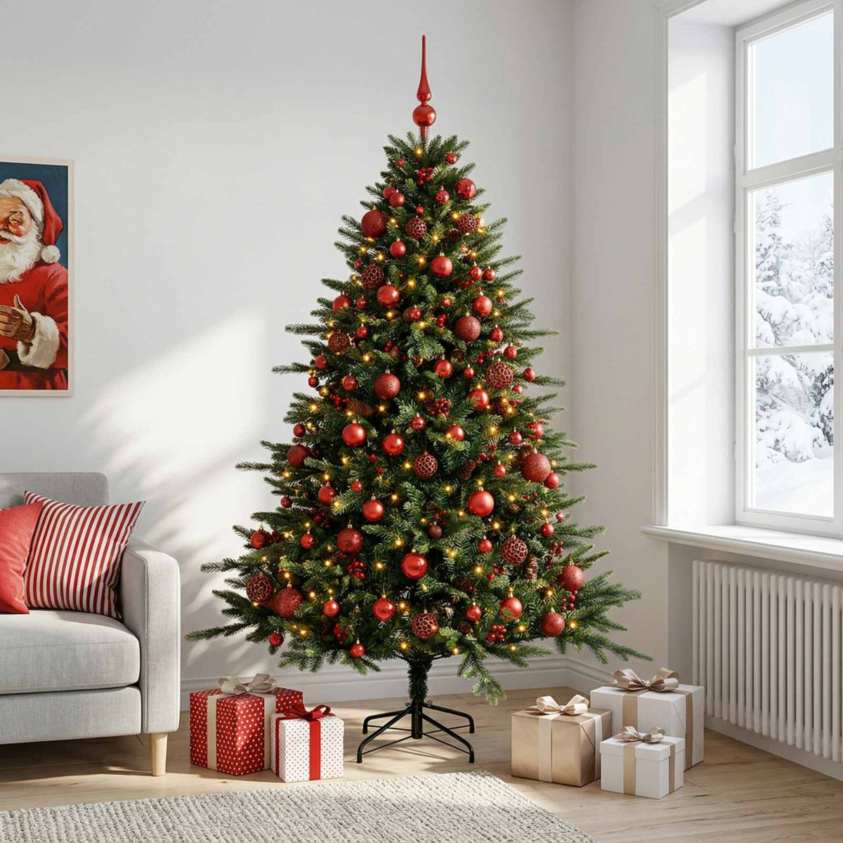 vidaXL Artificial Christmas Tree with Bauble 210 cm 300 LEDs