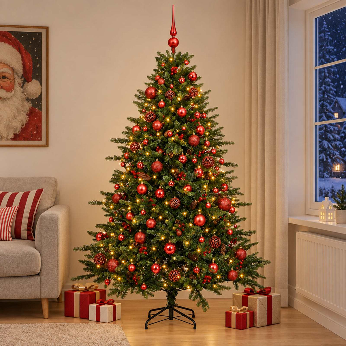 vidaXL Artificial Christmas Tree with Bauble 210 cm 300 LEDs