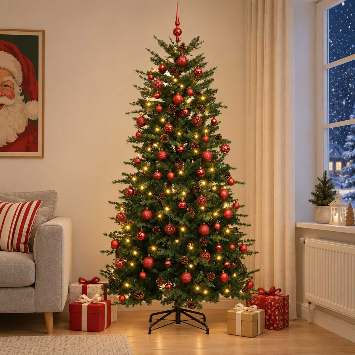 vidaXL Artificial Hinged Christmas Tree 240 cm 300 LEDs Warm White