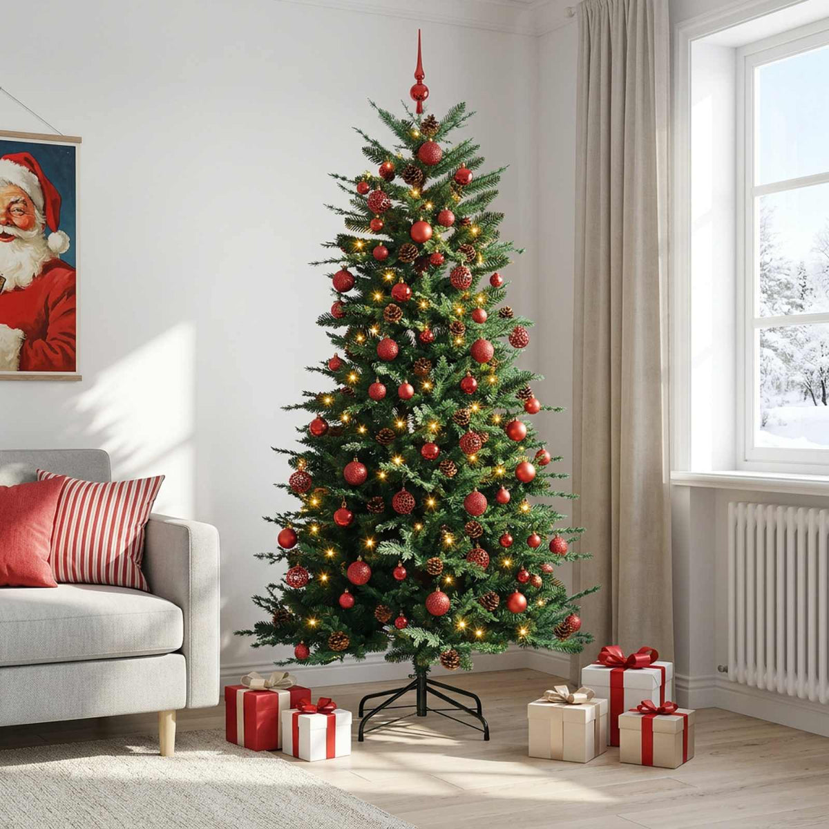 vidaXL Artificial Christmas Tree with Bauble 210 cm 300 LEDs
