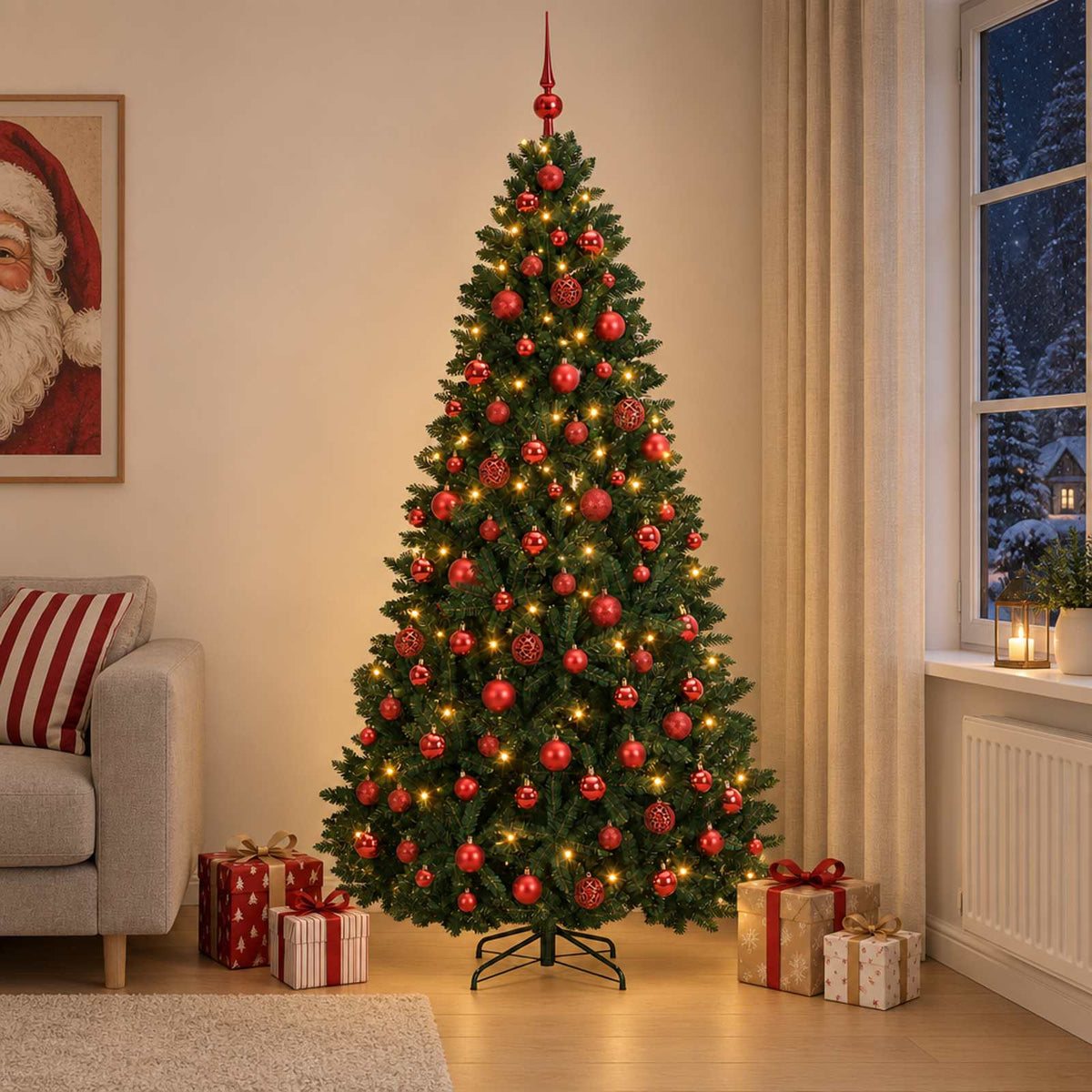 vidaXL Artificial Christmas Tree Dark Green with Bauble 210 cm