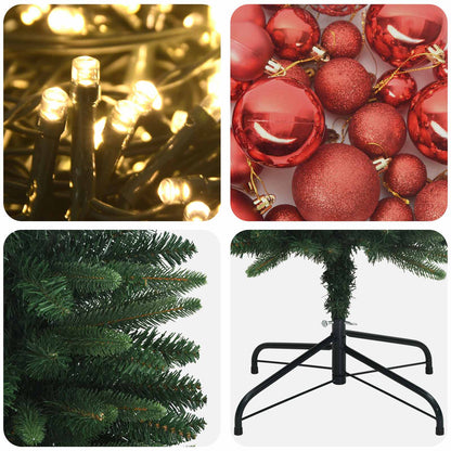 vidaXL Artificial Slim Christmas Tree with Bauble 180 cm 300 LEDs