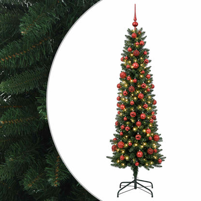 vidaXL Artificial Slim Christmas Tree with Bauble 180 cm 300 LEDs