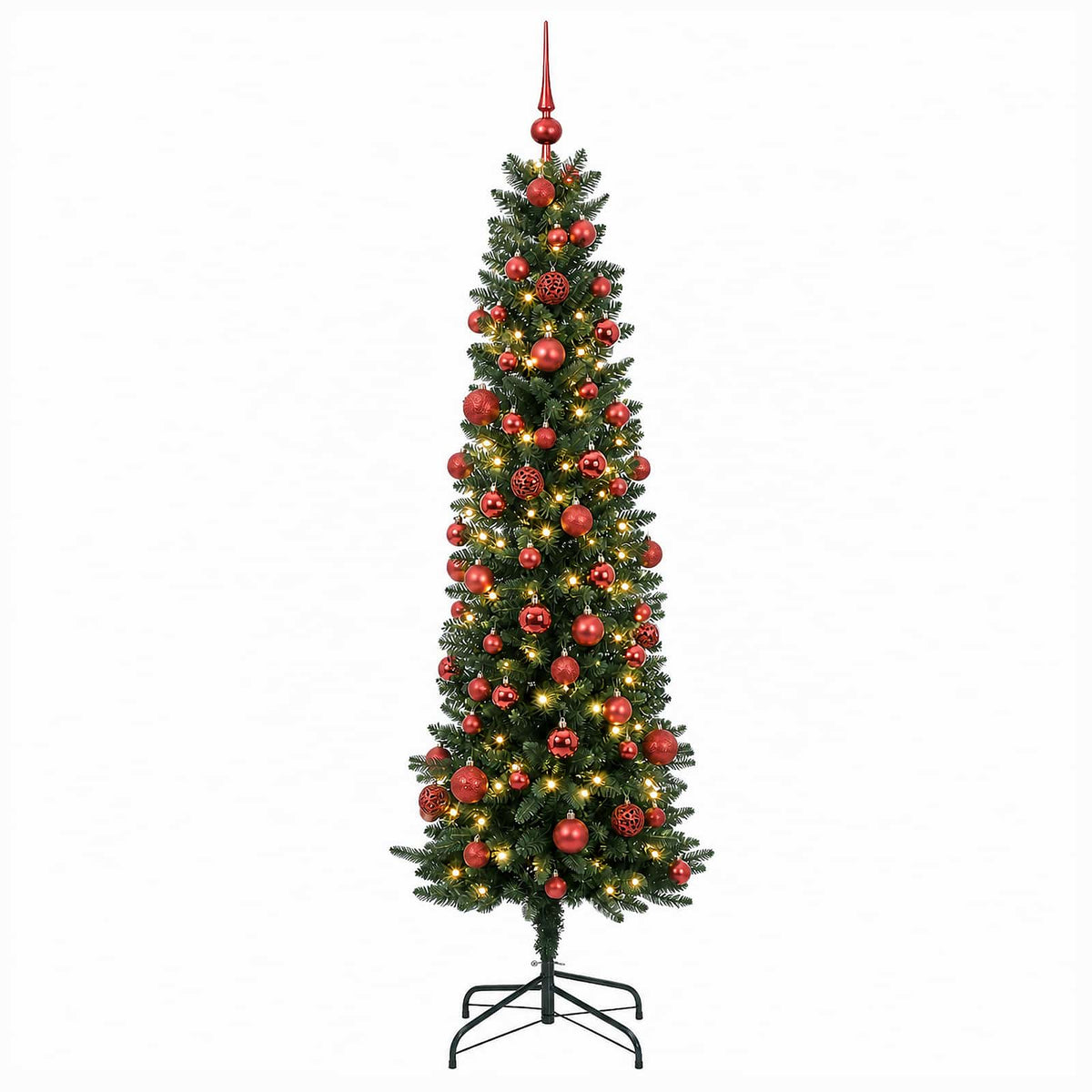 vidaXL Artificial Slim Christmas Tree with Bauble 180 cm 300 LEDs