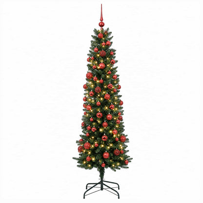 vidaXL Artificial Slim Christmas Tree with Bauble 180 cm 300 LEDs