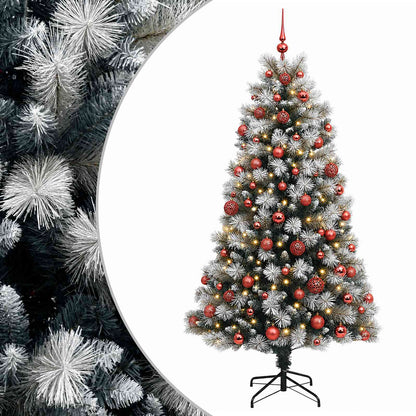 vidaXL Artificial Hinged Christmas Tree with Baubles 210 cm 300 LEDs