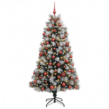 vidaXL Artificial Hinged Christmas Tree with Baubles 210 cm 300 LEDs
