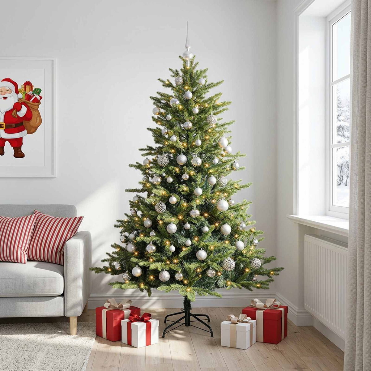 vidaXL Artificial Christmas Tree with Bauble 180 cm 300 LEDs