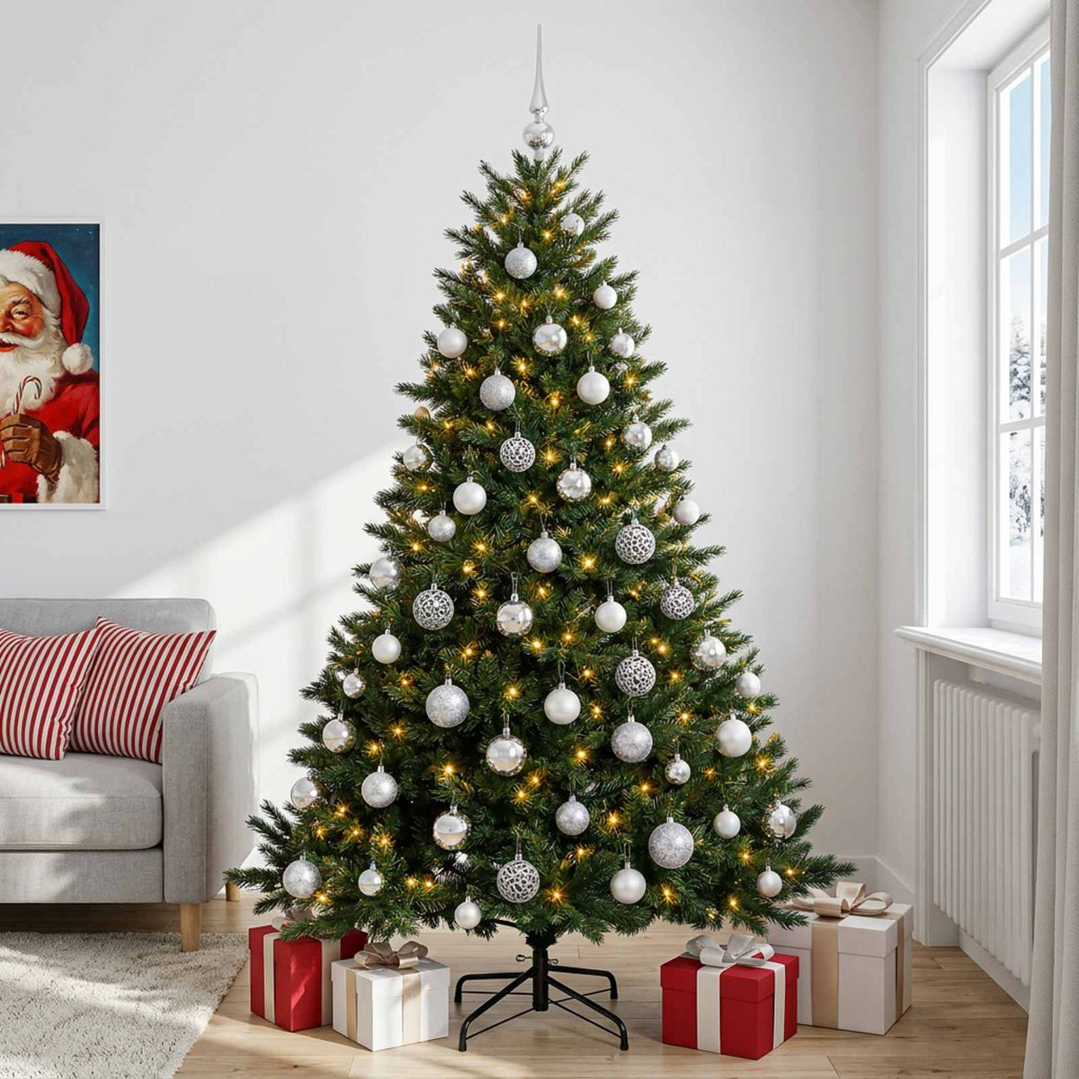 vidaXL Artificial Christmas Tree with Bauble 210 cm 300 LEDs