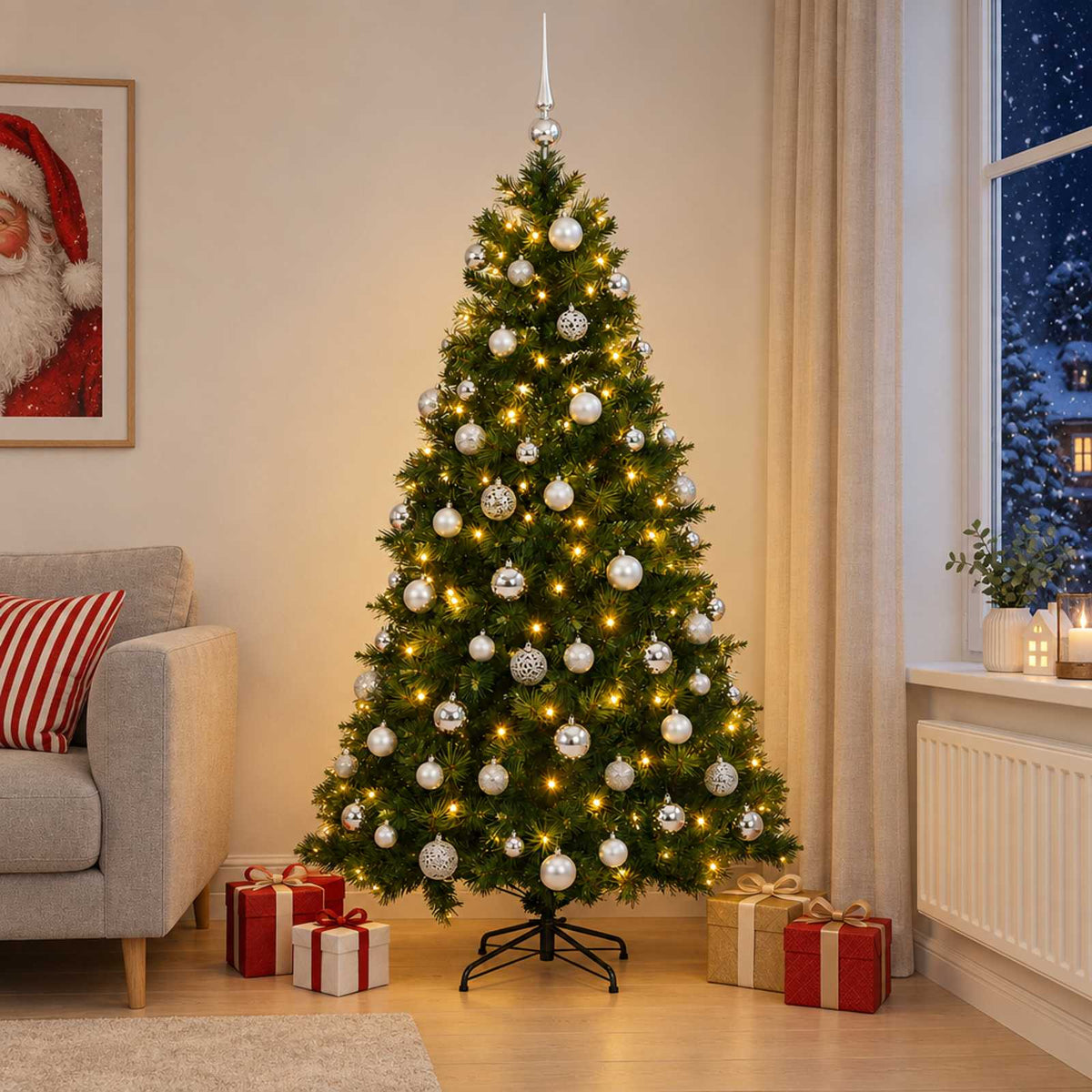 vidaXL Artificial Christmas Tree with Bauble 180 cm 300 LEDs