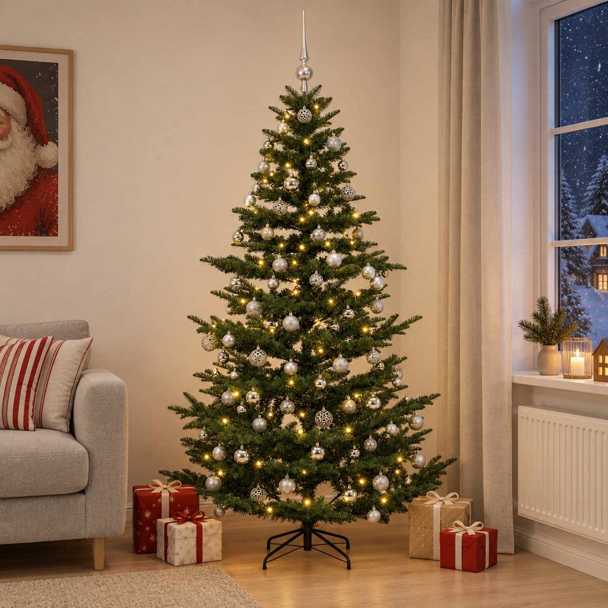 vidaXL Artificial Christmas Tree with Bauble 210 cm 300 LEDs