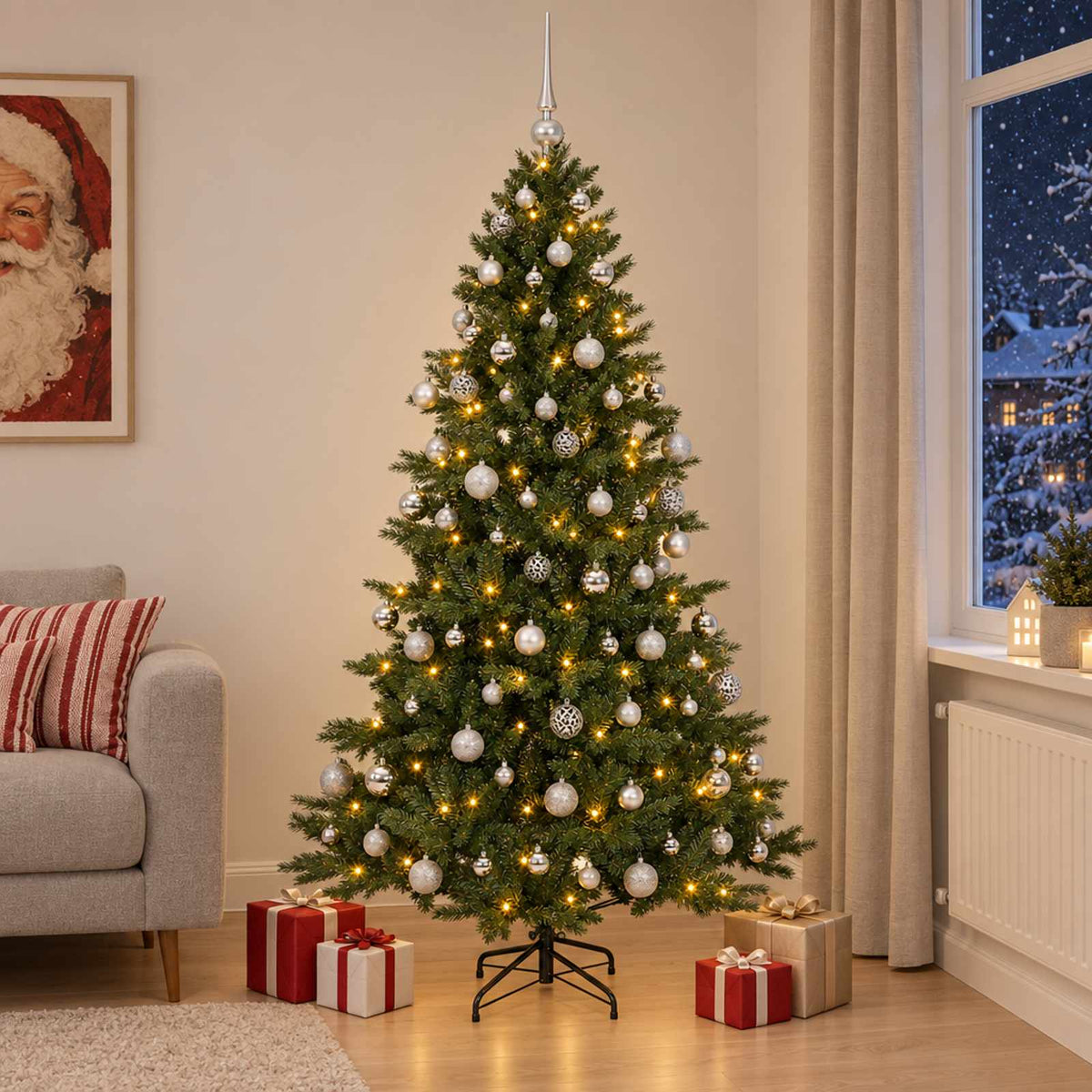 vidaXL Artificial Christmas Tree with Bauble 210 cm 300 LEDs