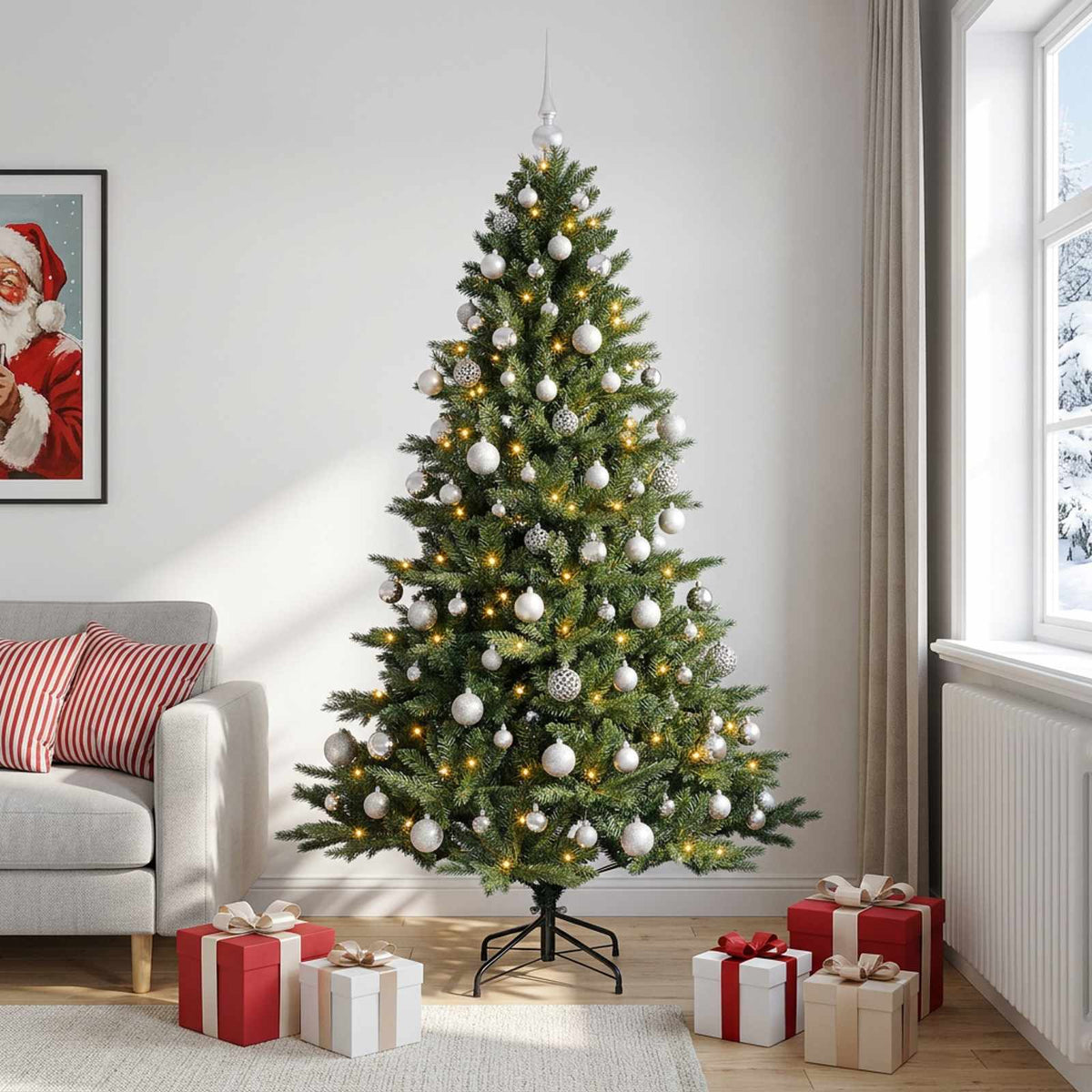 vidaXL Artificial Christmas Tree with Bauble 210 cm 300 LEDs