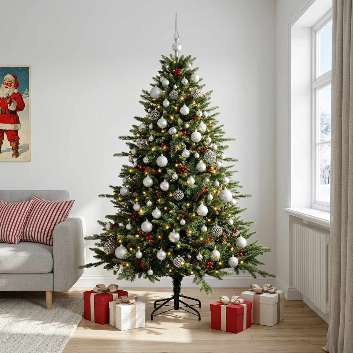 vidaXL Artificial Christmas Tree with Bauble 210 cm 300 LEDs