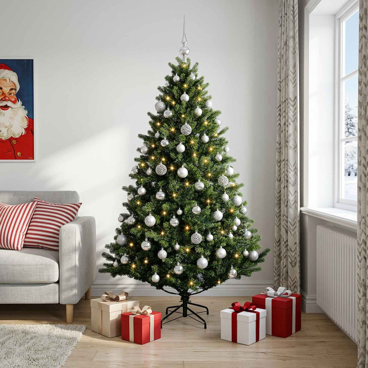 vidaXL Artificial Christmas Tree with Bauble 240 cm 300 LEDs