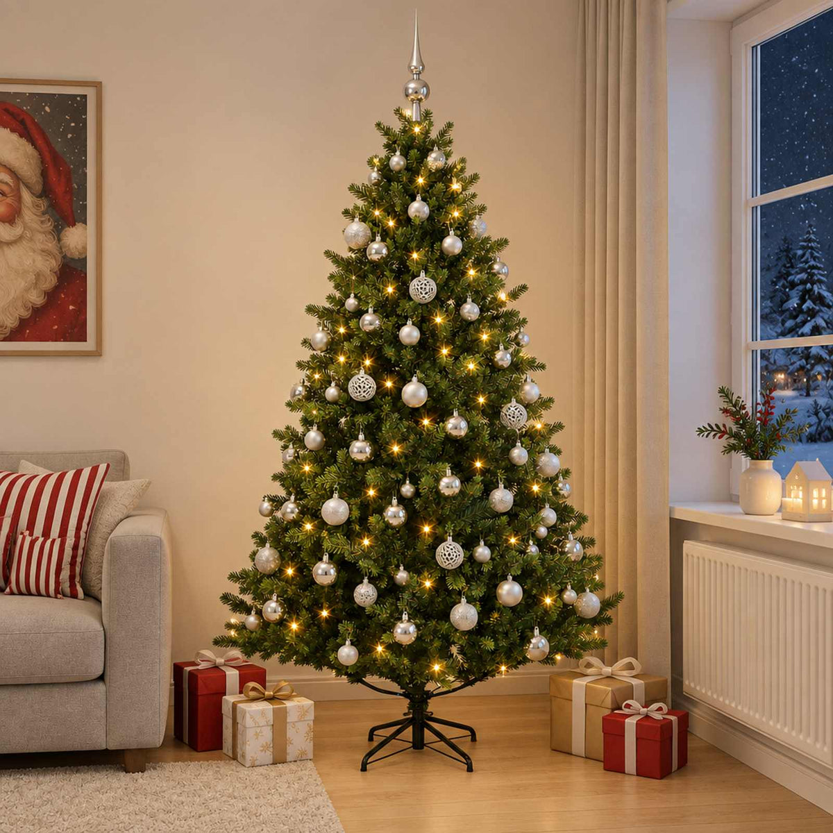 vidaXL Artificial Christmas Tree with Bauble 240 cm 300 LEDs