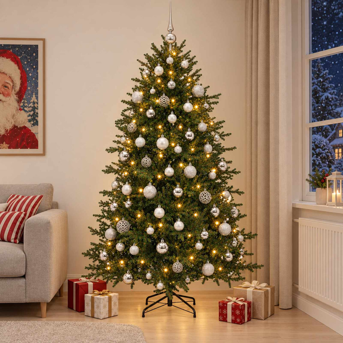 vidaXL Artificial Christmas Tree with Bauble 210 cm 300 LEDs