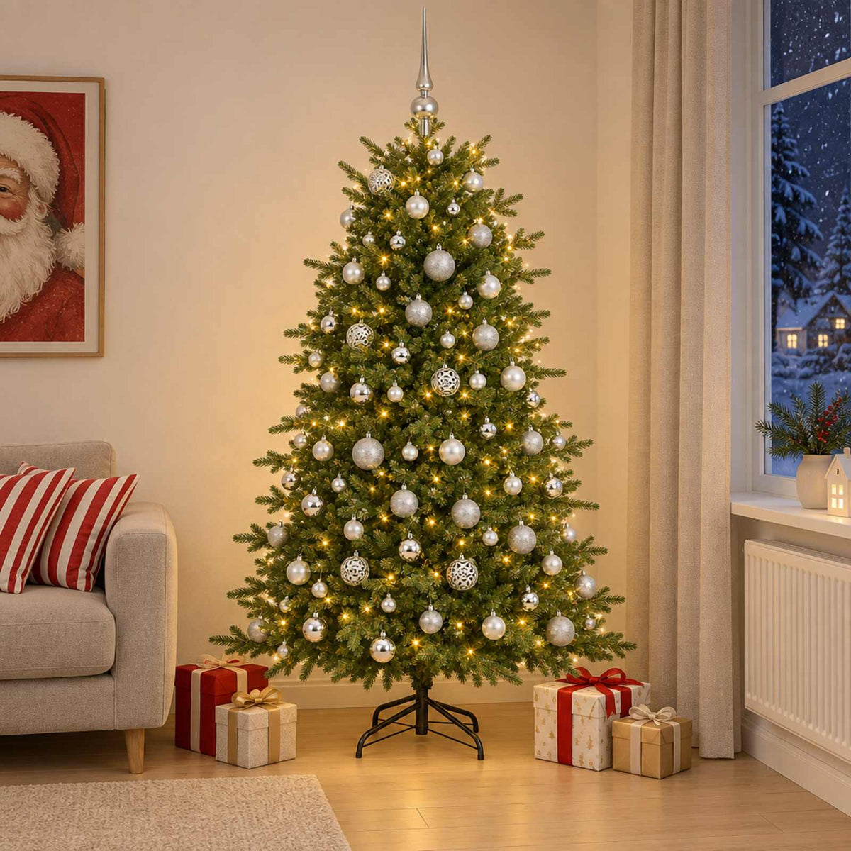 vidaXL Artificial Christmas Tree with Bauble 210 cm 300 LEDs