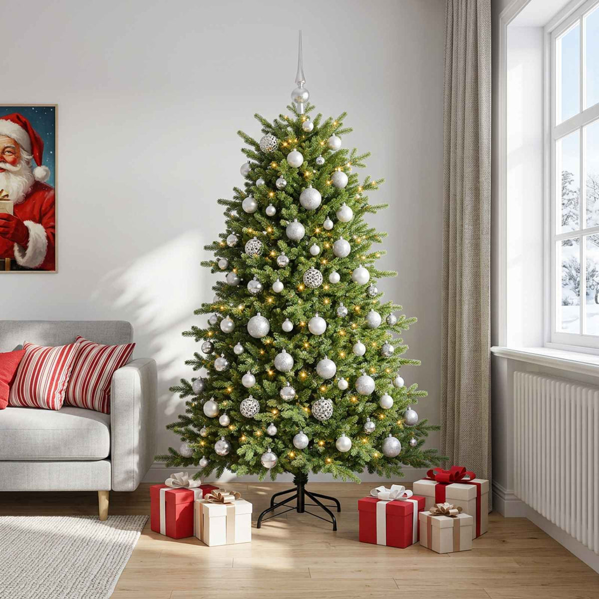 vidaXL Artificial Christmas Tree with Bauble 210 cm 300 LEDs