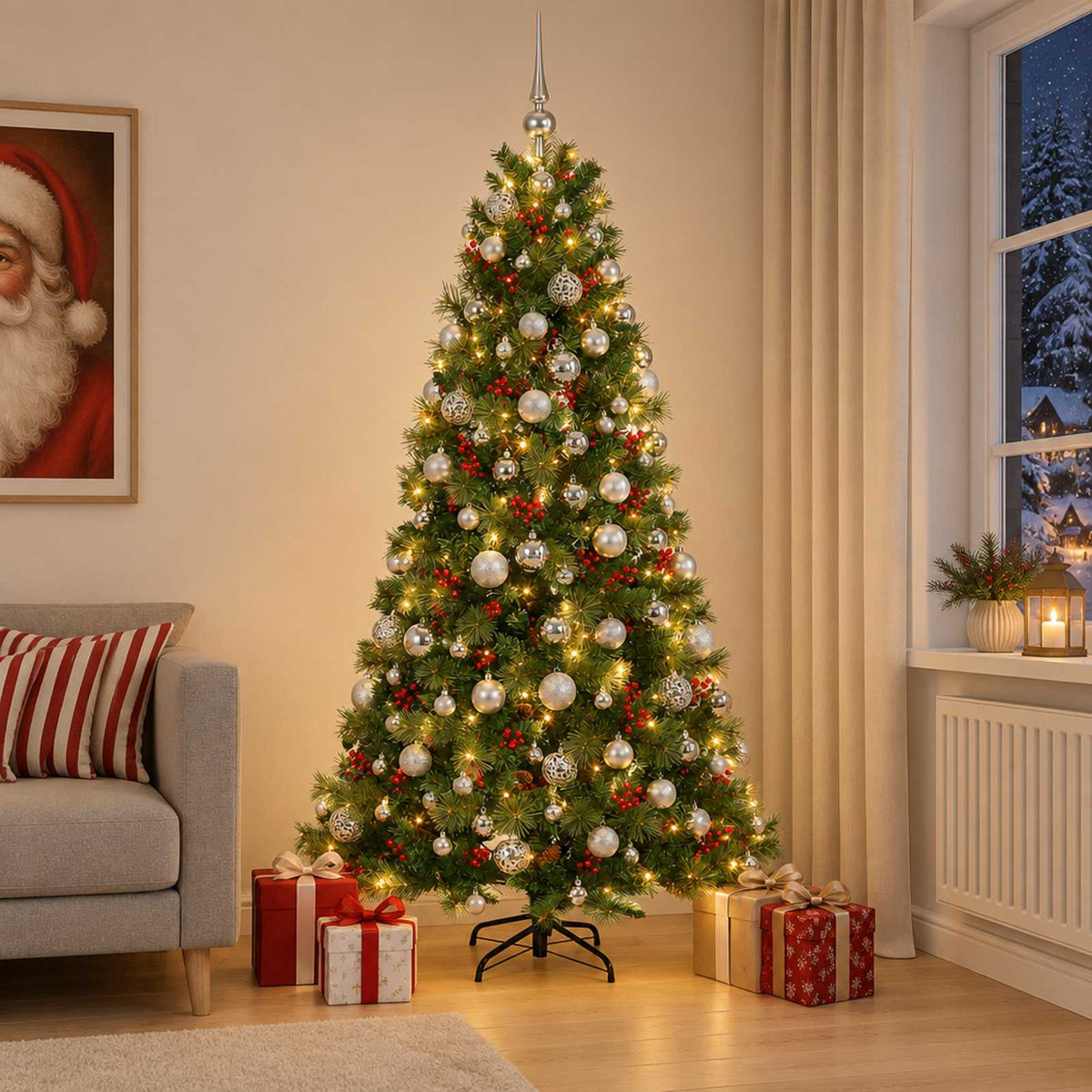 vidaXL Artificial Christmas Tree with Bauble 240 cm 300 LEDs