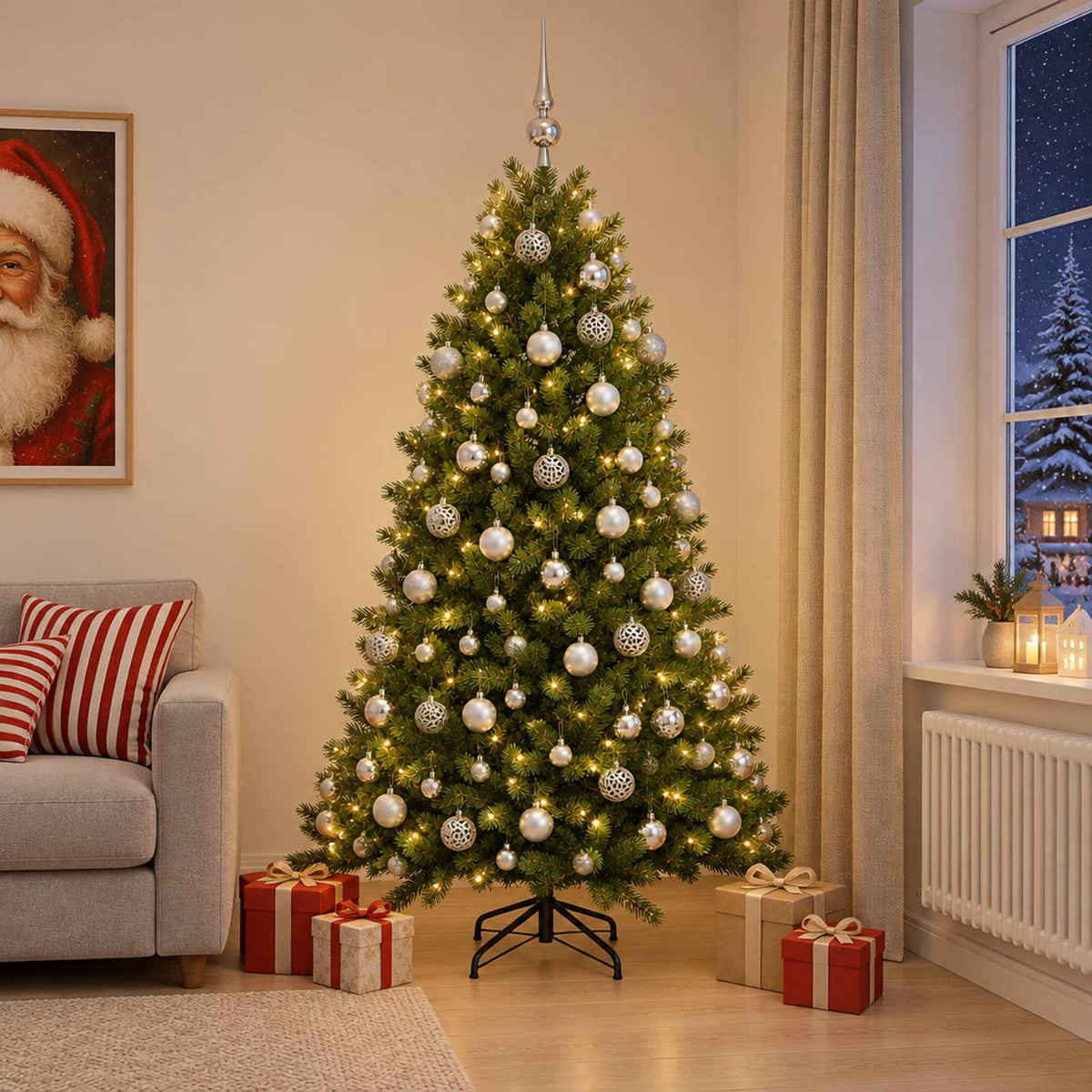 vidaXL Artificial Christmas Tree with Bauble 210 cm 300 LEDs