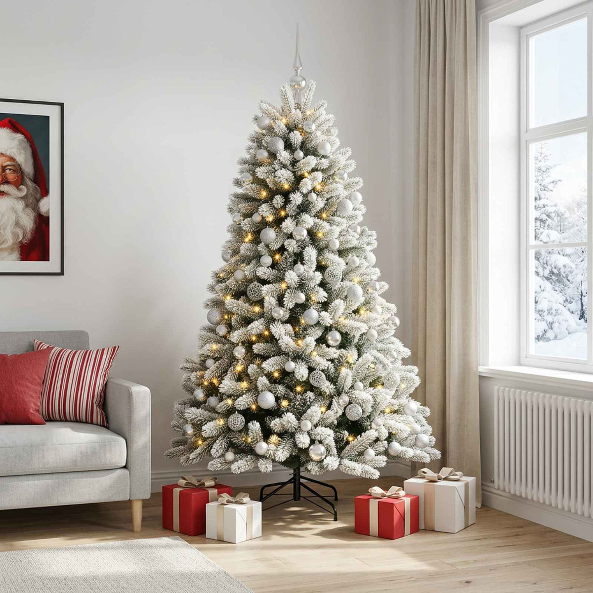 vidaXL Artificial Christmas Tree with Bauble 210 cm 300 LEDs