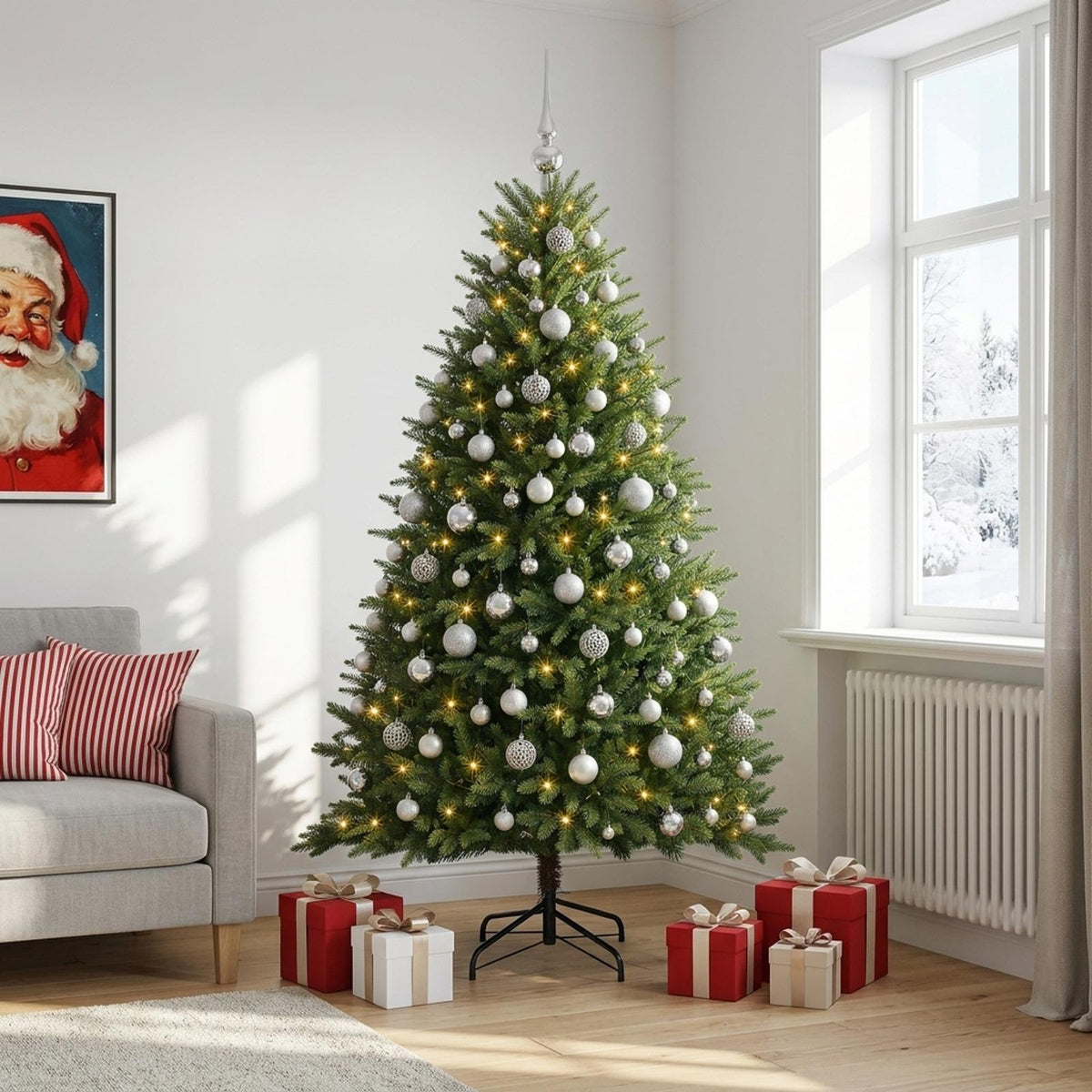 vidaXL Artificial Christmas Tree with Bauble 240 cm 300 LEDs