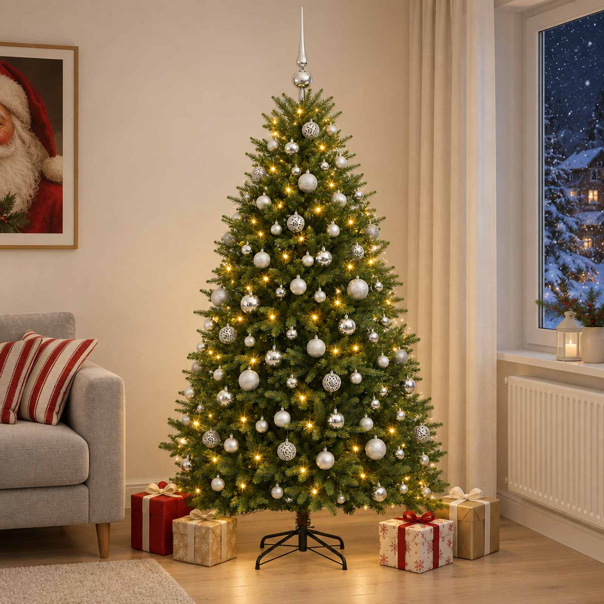 vidaXL Artificial Christmas Tree with Bauble 240 cm 300 LEDs