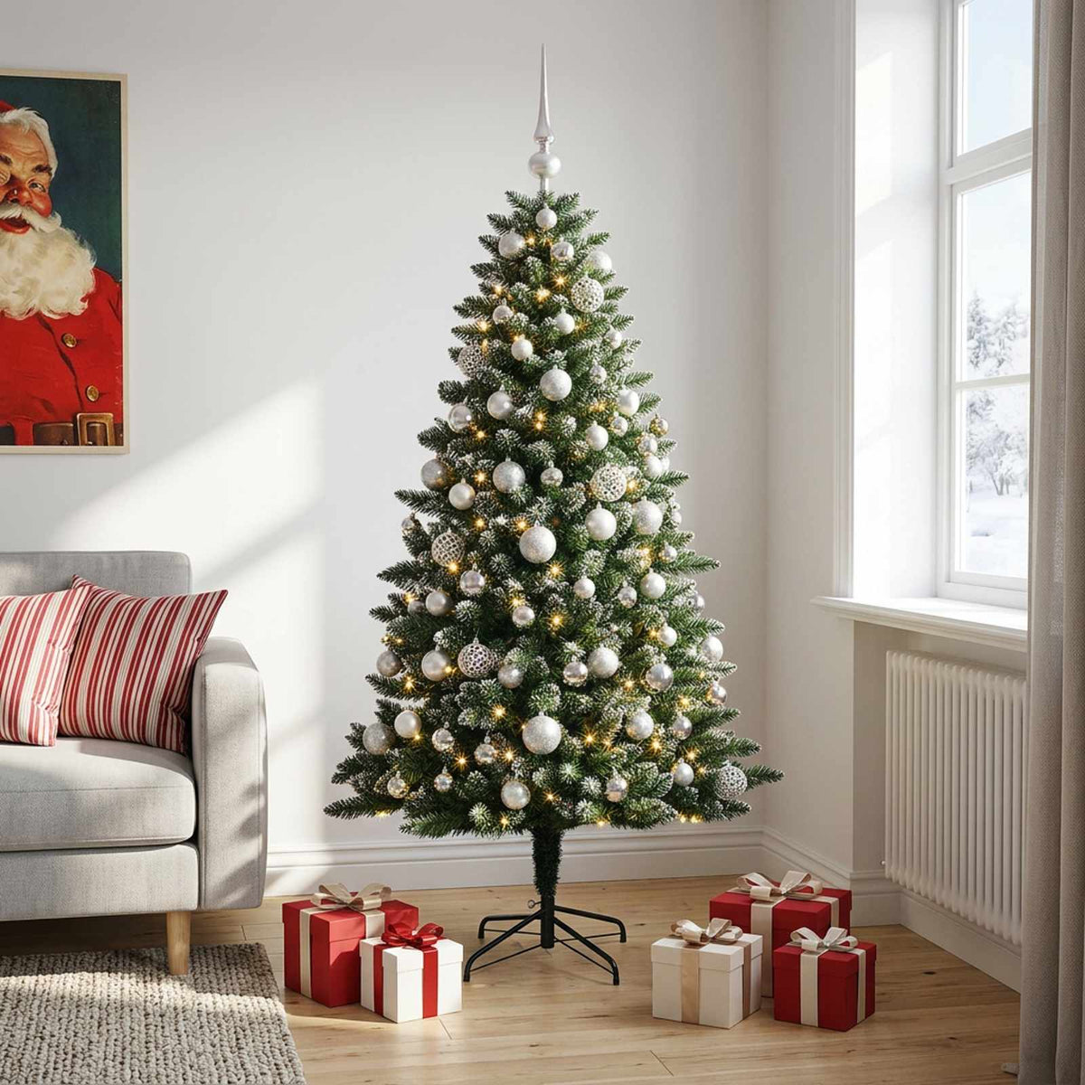 vidaXL Artificial Christmas Tree with Bauble 210 cm 300 LEDs