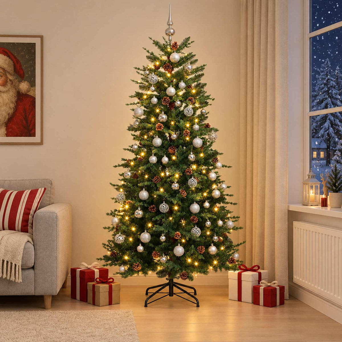 vidaXL Artificial Christmas Tree with Bauble 210 cm 300 LEDs