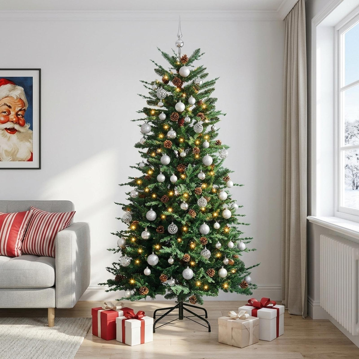 vidaXL Artificial Hinged Christmas Tree 240 cm 300 LEDs Warm White