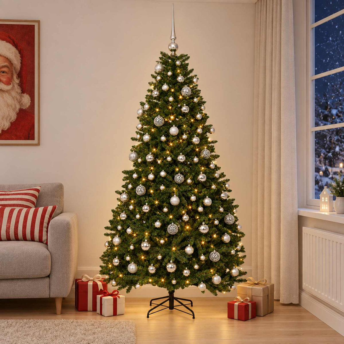vidaXL Artificial Christmas Tree Mid-green with Bauble 240 cm 300 LEDs