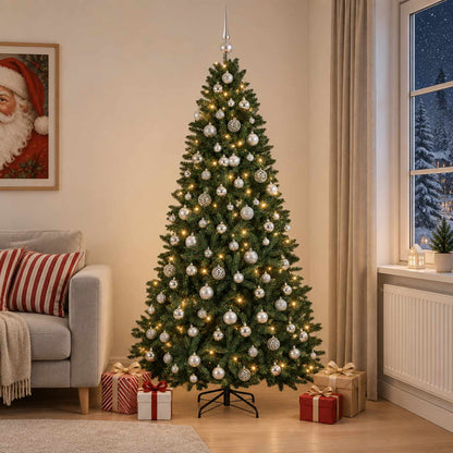 vidaXL Artificial Christmas Tree Dark Green with Bauble 210 cm