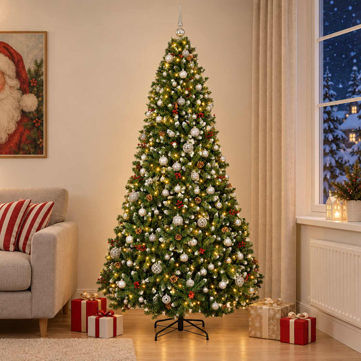 vidaXL Artificial Christmas Tree Green with Bauble 240 cm 300 LEDs