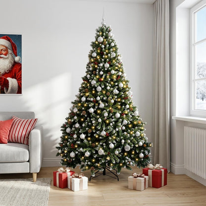 vidaXL Artificial Christmas Tree Green with Baubles 240 cm 300 LEDs