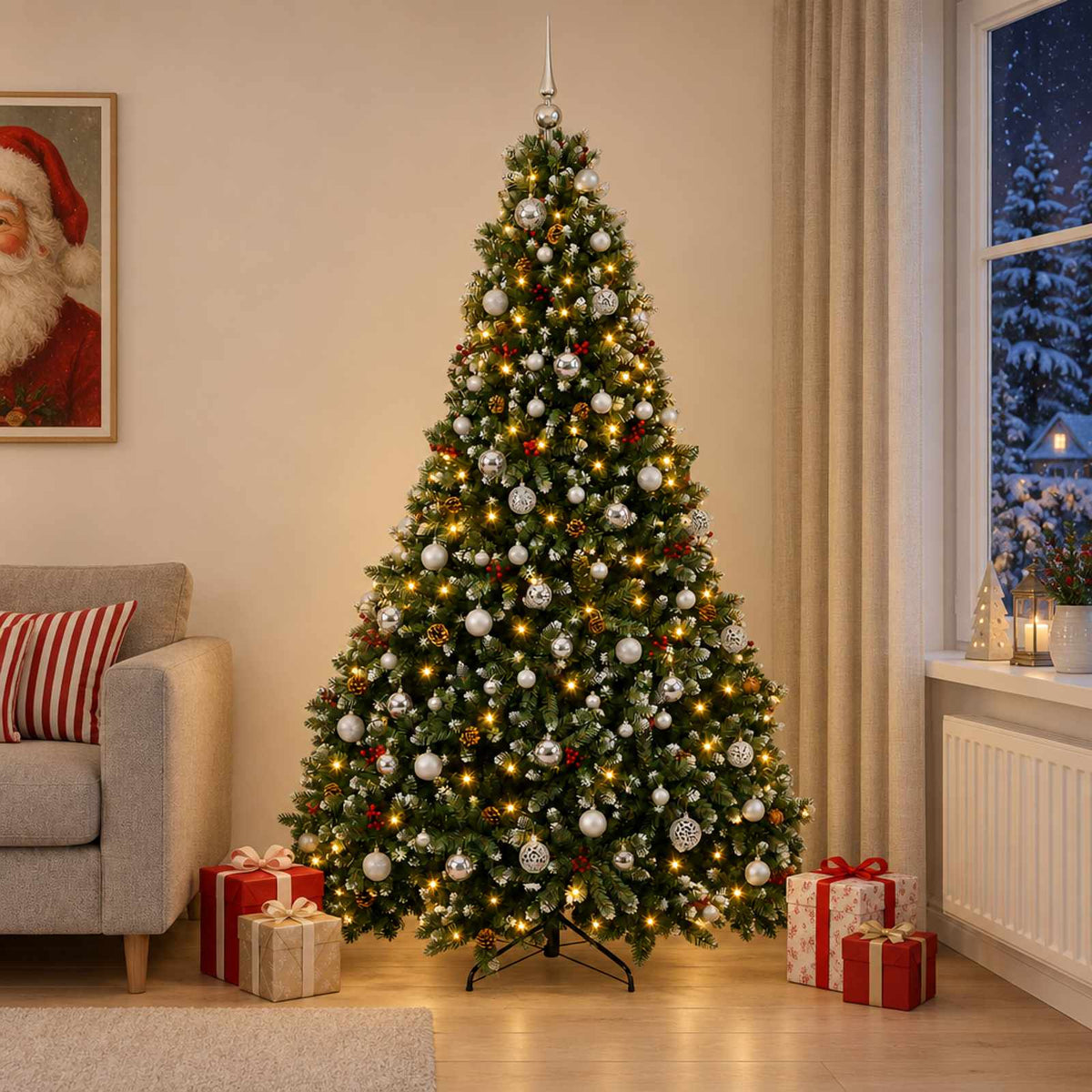 vidaXL Artificial Christmas Tree Green with Baubles 240 cm 300 LEDs