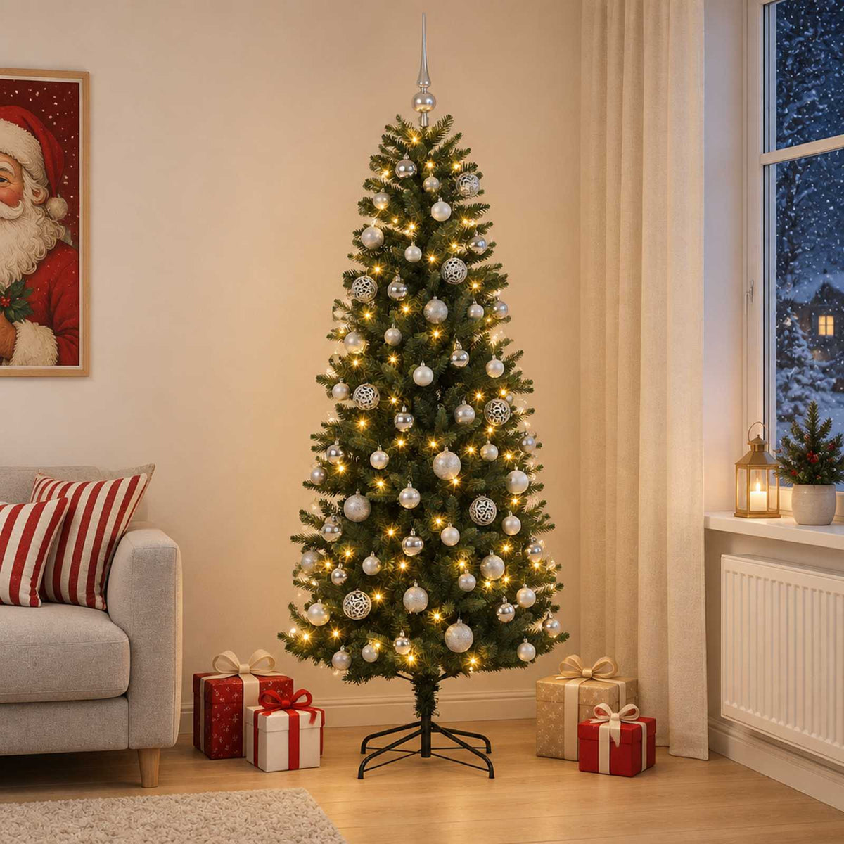 vidaXL Artificial Christmas Tree with Bauble 210 cm 300 LEDs