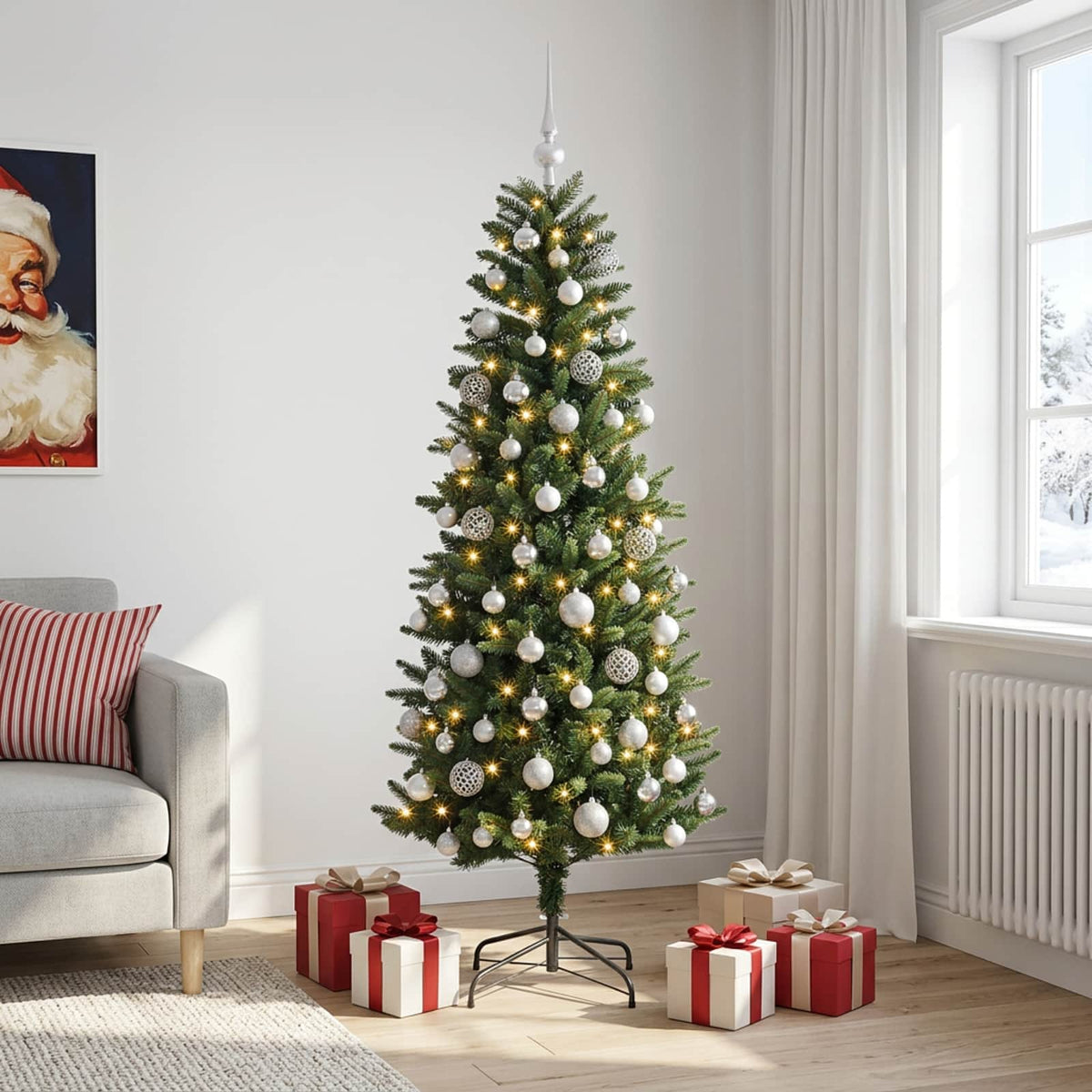 vidaXL Artificial Christmas Tree with Bauble 210 cm 300 LEDs