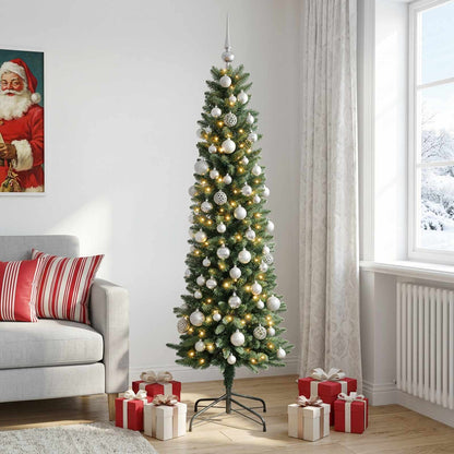 vidaXL Artificial Slim Christmas Tree with Bauble 180 cm 300 LEDs