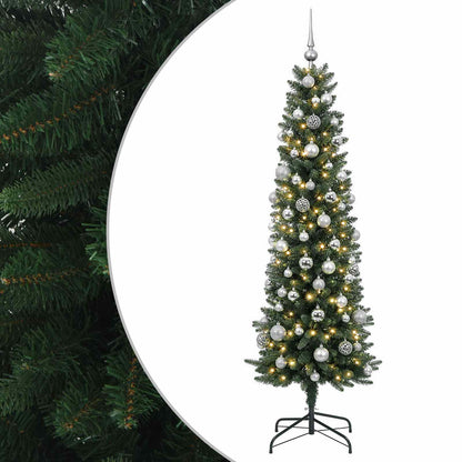 vidaXL Artificial Slim Christmas Tree with Bauble 180 cm 300 LEDs