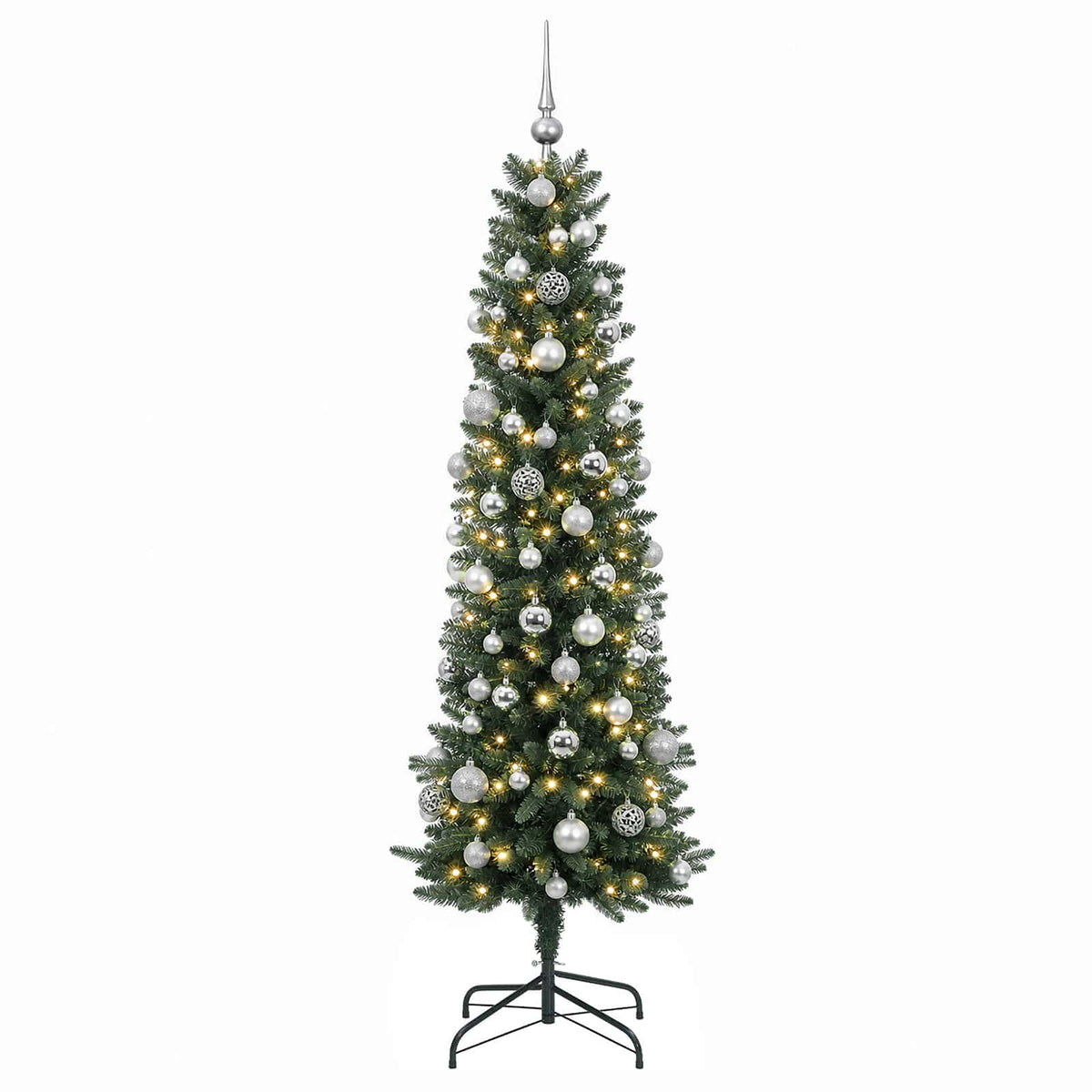 vidaXL Artificial Slim Christmas Tree with Bauble 180 cm 300 LEDs