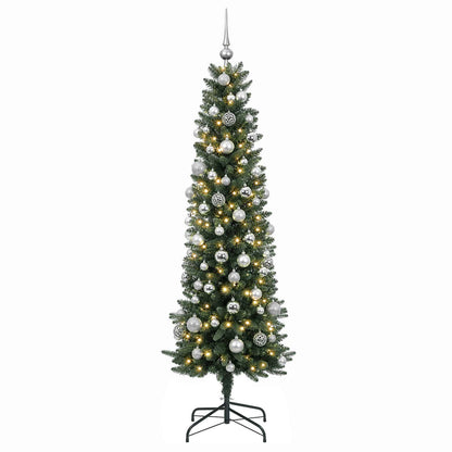 vidaXL Artificial Slim Christmas Tree with Bauble 180 cm 300 LEDs