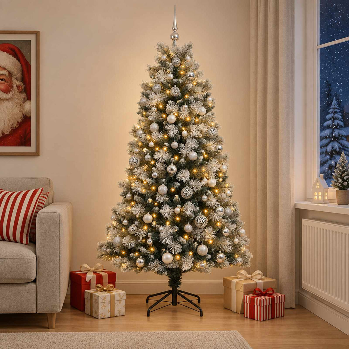 vidaXL Artificial Hinged Christmas Tree with Baubles 240 cm 300 LEDs